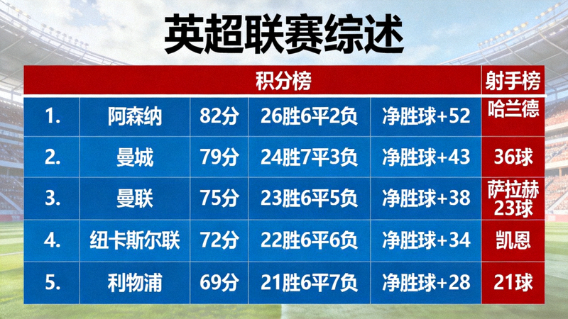 英超联赛综述 积分榜